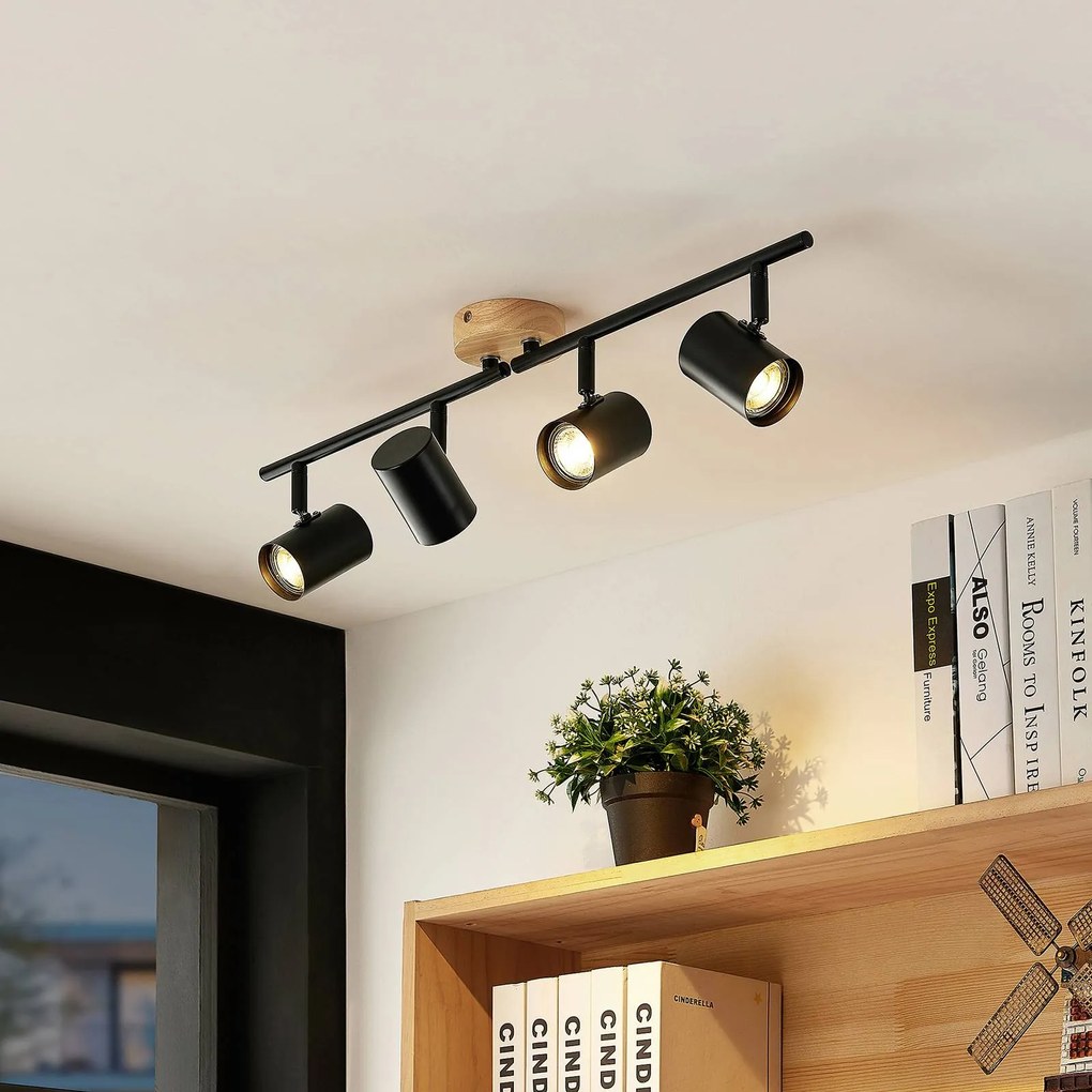 Faretto a soffitto Xiomara Lindby, dimmerabile, Nero, Soggiorno / Sala da pranzo, Metallo, Moderno, Plafoniera