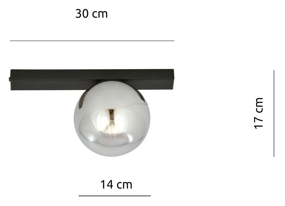 Plafoniera Moderna 1 Luce Fit Barra In Acciaio Nero E Sfera Di Vetro Fumè