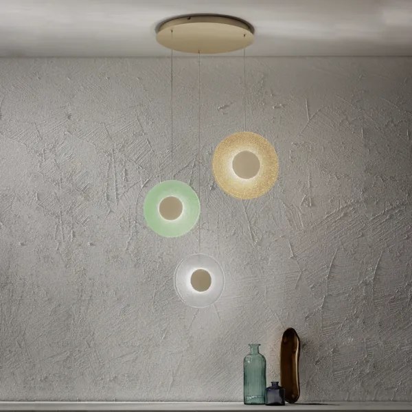 Lampada a sospensione 45 cm CANDY 3 Luci in metallo e vetro graniglia MULTICOLOR