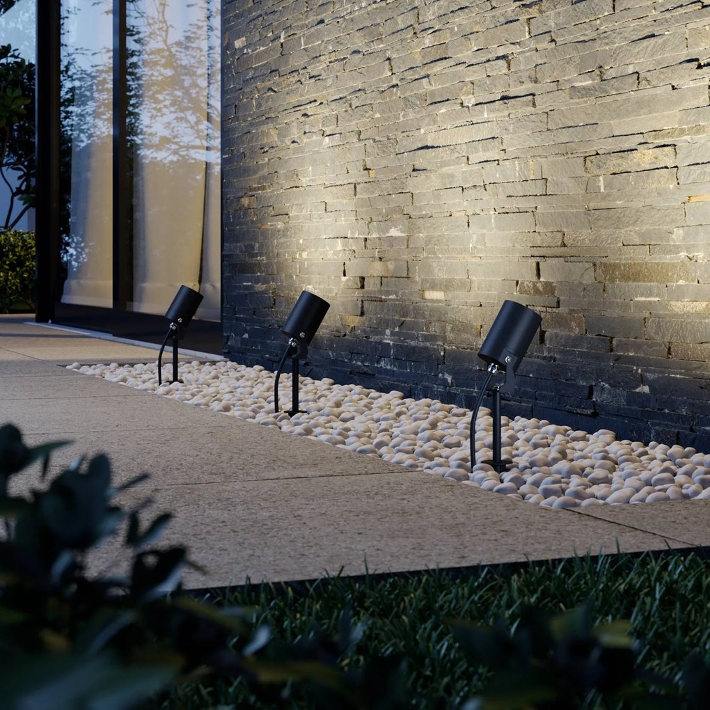 Lindby Lobelia faretto con picchetto, GU10, IP65, Nero, Alluminio, Moderno