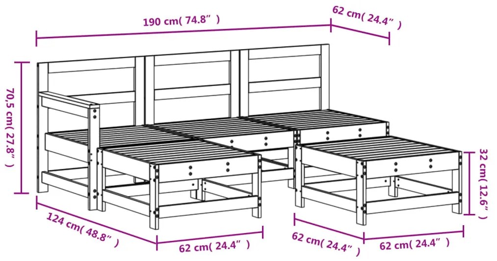 Set Salotto da Giardino 5 pz Miele in Legno Massello di Pino