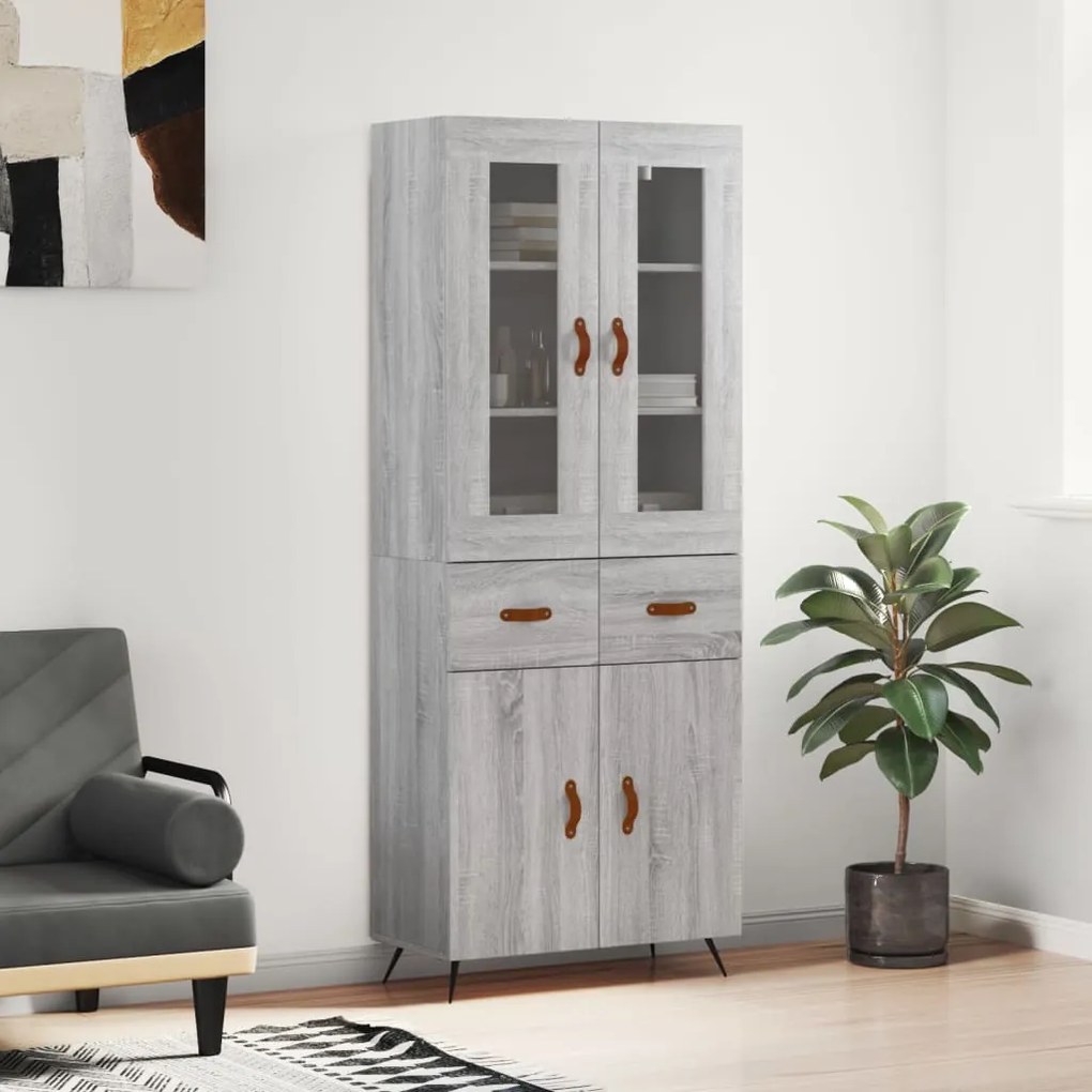 Credenza Grigio Sonoma 69,5x34x180 Cm İn Legno Multistrato /