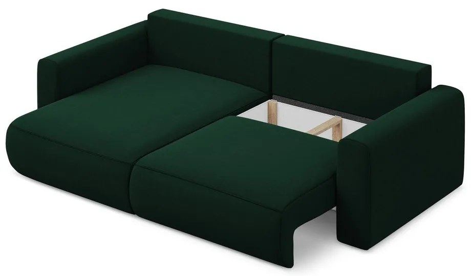 Divano angolare verde allungabile/con contenitore (con penisola a sinistra/con chaise lounge) con rivestimento in velluto Kapua – Makamii