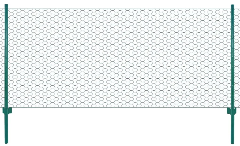 Rete Per Recinzione Con Pali İn Acciaio 25x0,5 M Verde /
