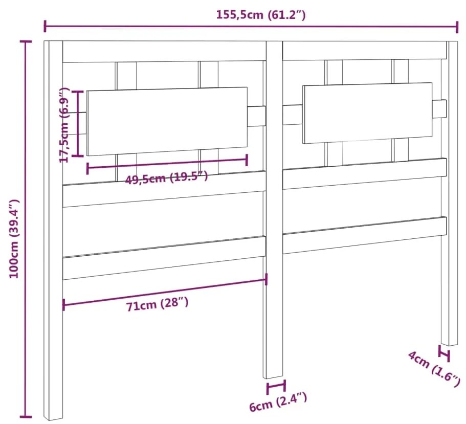 Testiera per Letto 155,5x4x100 cm in Legno Massello di Pino