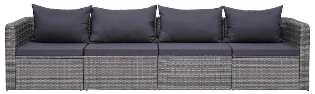 Set divani da giardino 4 pz con cuscini grigio in polyrattan