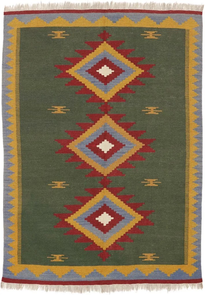 Gashghai Tappeto 200x130 Verde (Iran) Annodato A Mano