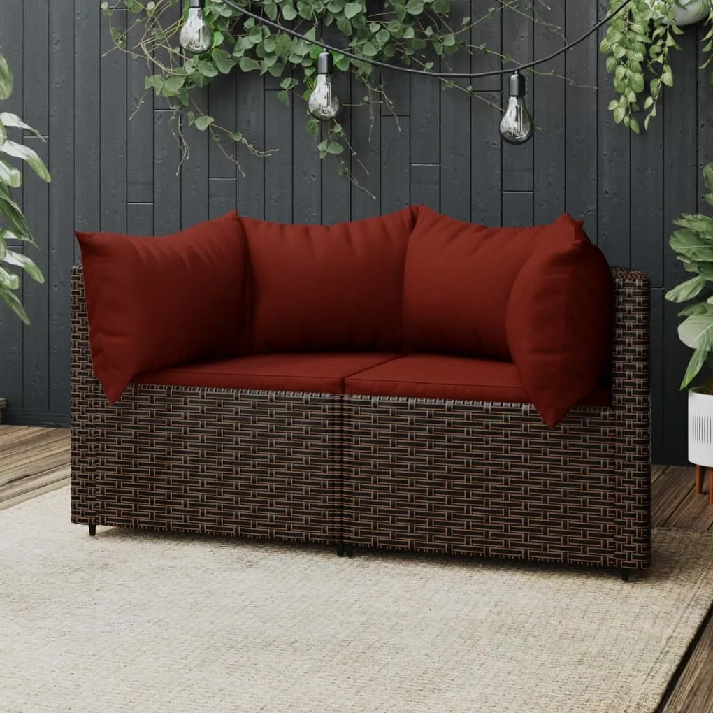 Divani angolari da giardino con cuscini 2pz polyrattan marrone