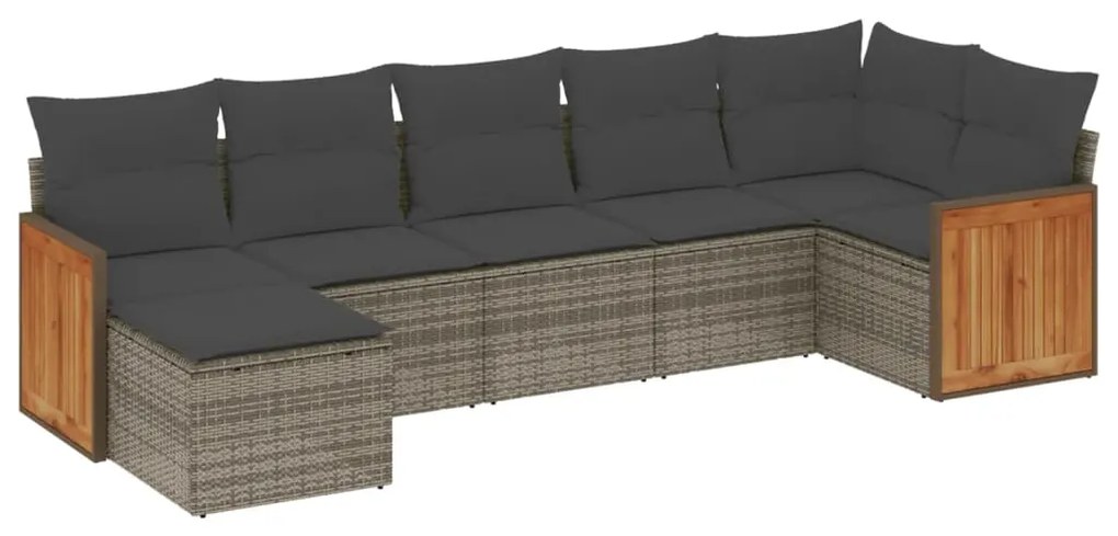 Set Divani da Giardino 7 pz con Cuscini Grigio in Polyrattan