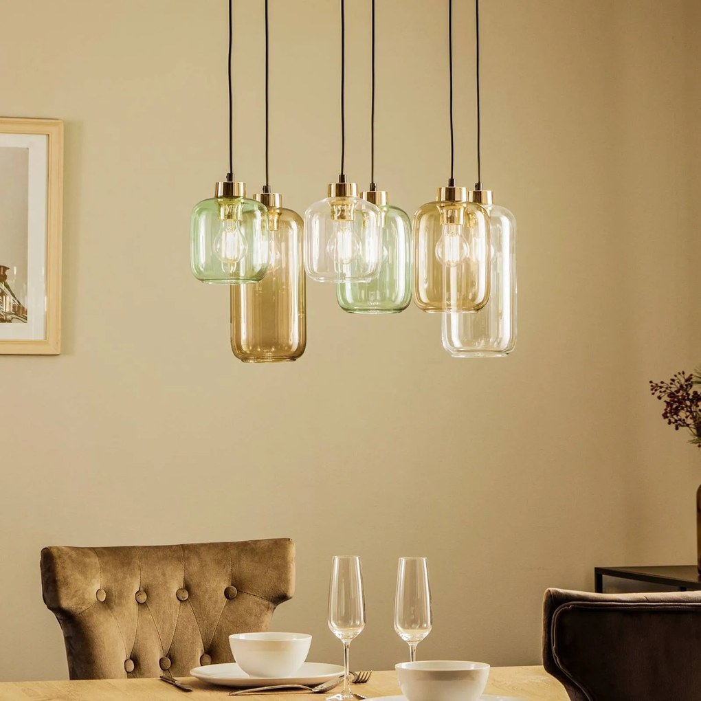 TK Lighting Lampada a sospensione Marco Green, a 6 luci chiaro/verde/marrone