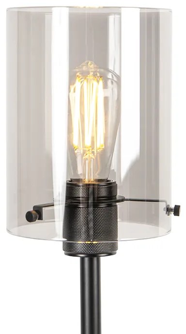 Lampada da terra di design nera con vetro fumé - Dome