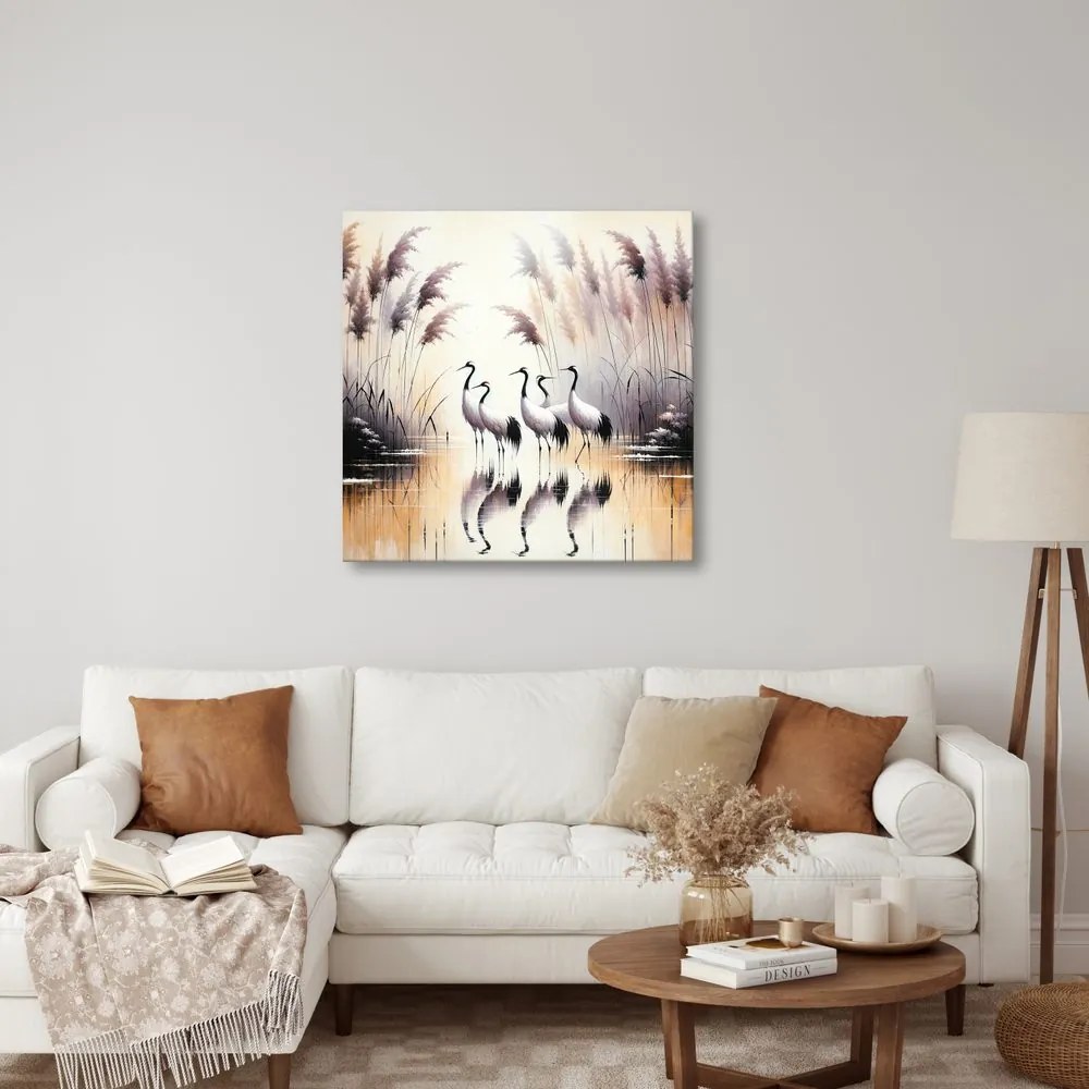 Quadro su tela – Gru nella mattina dorata