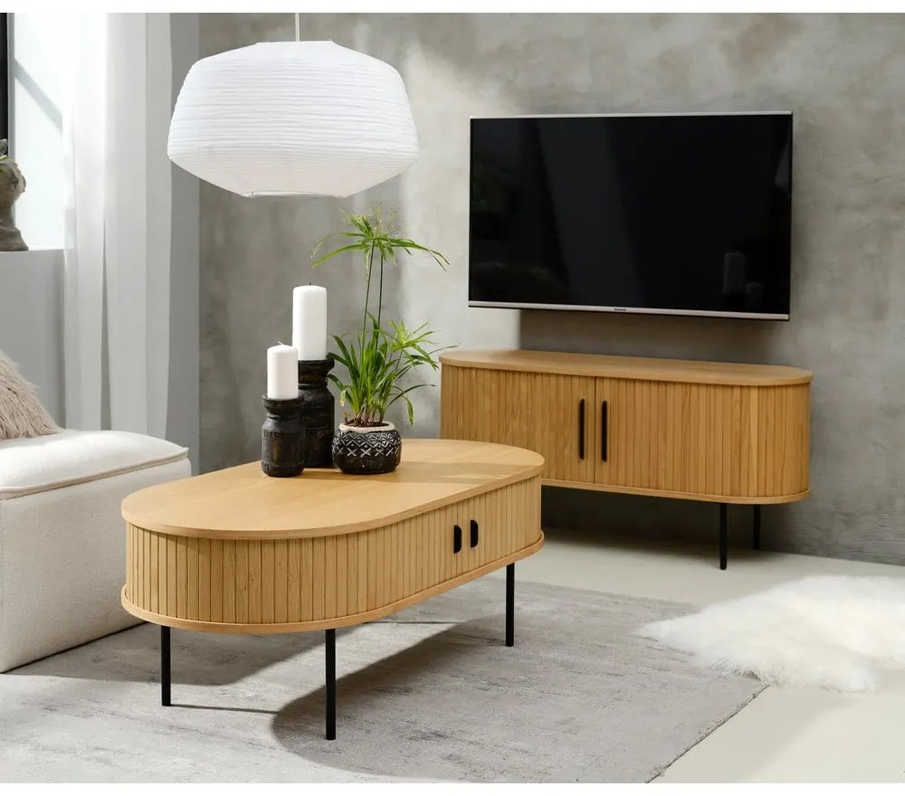 Tavolo TV in rovere di colore naturale 120x56 cm Nola - Unique Furniture