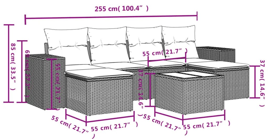 Set divani da giardino 7 pz con cuscini beige in polyrattan