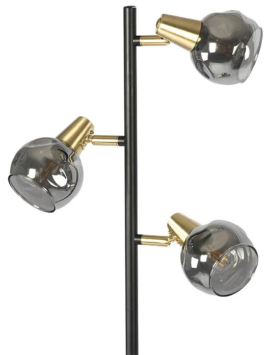 Lampada da terra Art Déco nera e oro con vetro fumé 3 luci - VIDRO