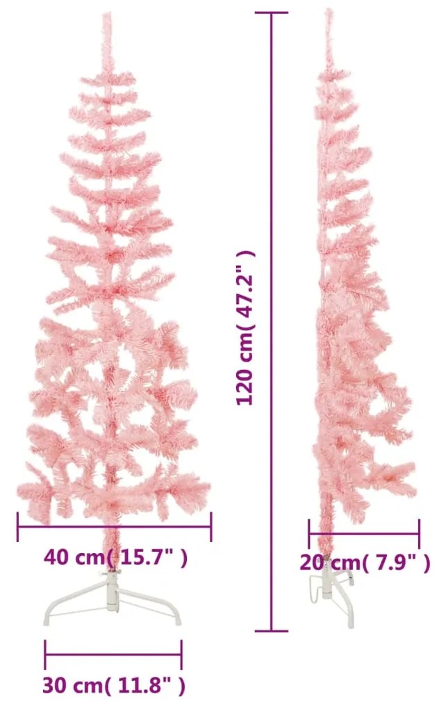 Albero Natale Artificiale Sottile a Metà con Supporto Rosa, 120 cm