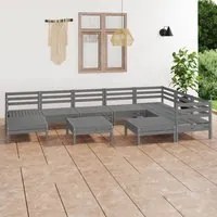 Set Salotto da Giardino 10 pz in Legno Massello di Pino Grigio 3083031