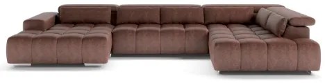 Divano angolare a U TROPEA con poggiatesta, lato destro, marrone
