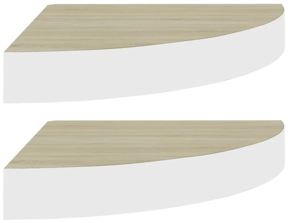 Mensole angolari 2pz rovere e bianco 35x35x3,8 cm in mdf
