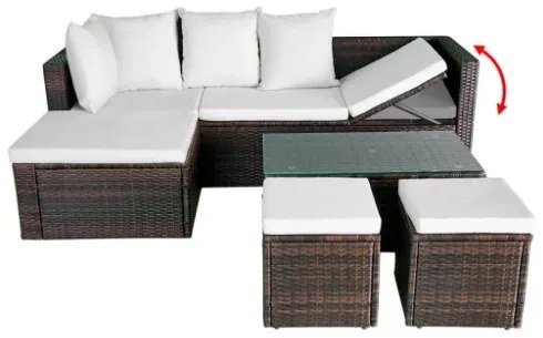 Set Divani da Giardino 4 pz con Cuscini in Polyrattan Marrone