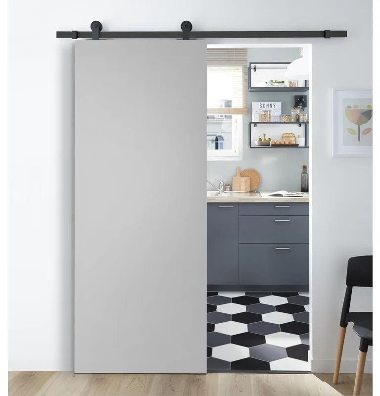 Porta scorrevole Smoke in legno grigio, L 92.5 x H 211.5 cm, con binario Industrial Sinistra