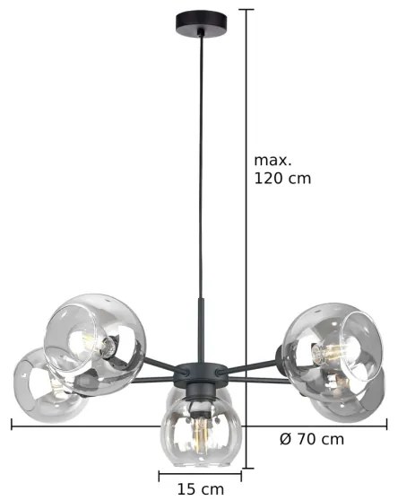 Lampadario a sospensione con filo KALIOPE 6xE27/60W/230V nero/limpido