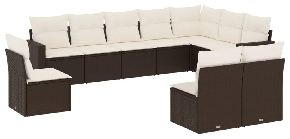 Set divani da giardino 10pz con cuscini in polyrattan marrone