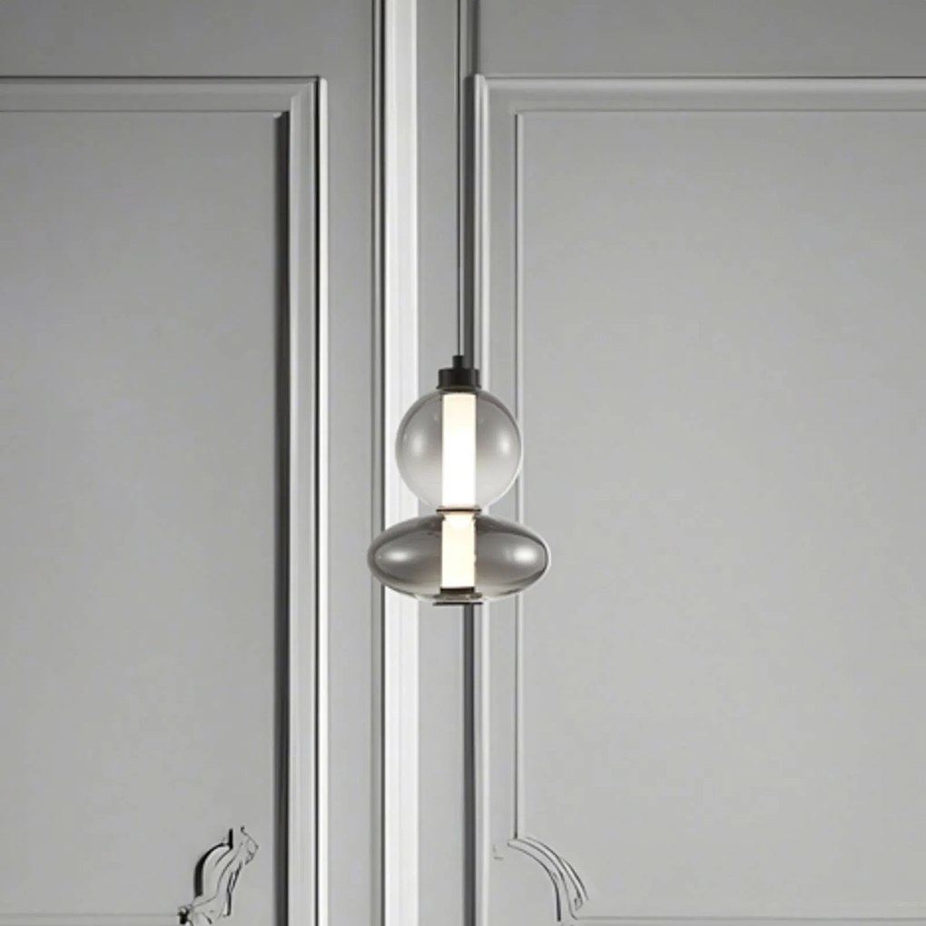 Eko-Light Lampada LED a sospensione Daphne, vetro grigio trasparente, altezza 28 cm