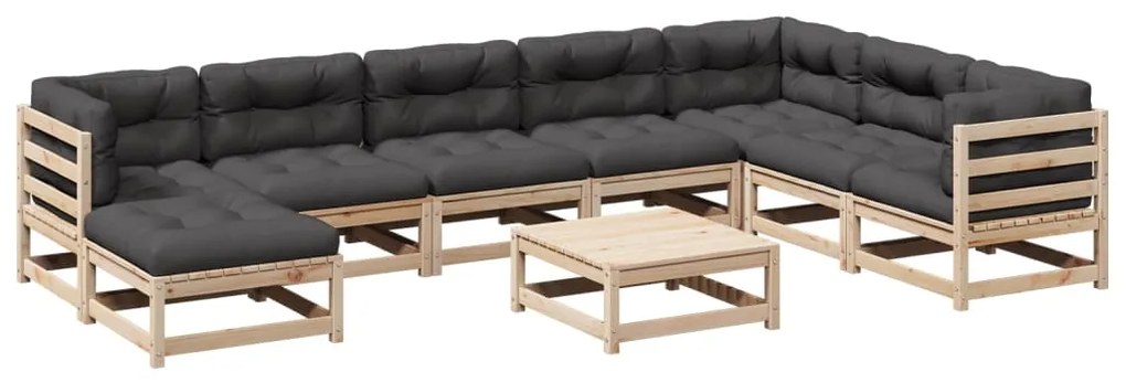 Set divani da giardino 9 pz con cuscini legno massello di pino