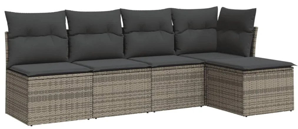 Set divano da giardino 5 pz con cuscini grigio in polyrattan