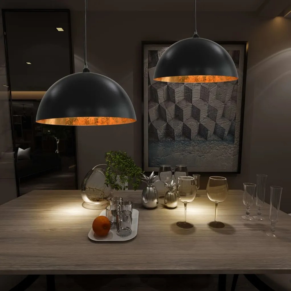 Lampadari 2 Pz Nero E Oro Semi-sferici 50 Cm E27 /