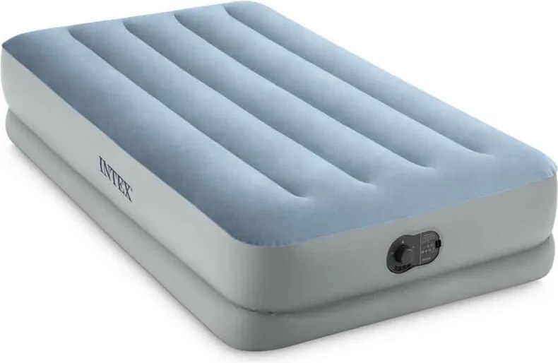 64157 - Materasso Gonfiabile Dura-Beam Mid-Rise Comfort Singolo, con Pompa usb, pvc, Grigio e Azzurro, 99x191x36 cm - Intex