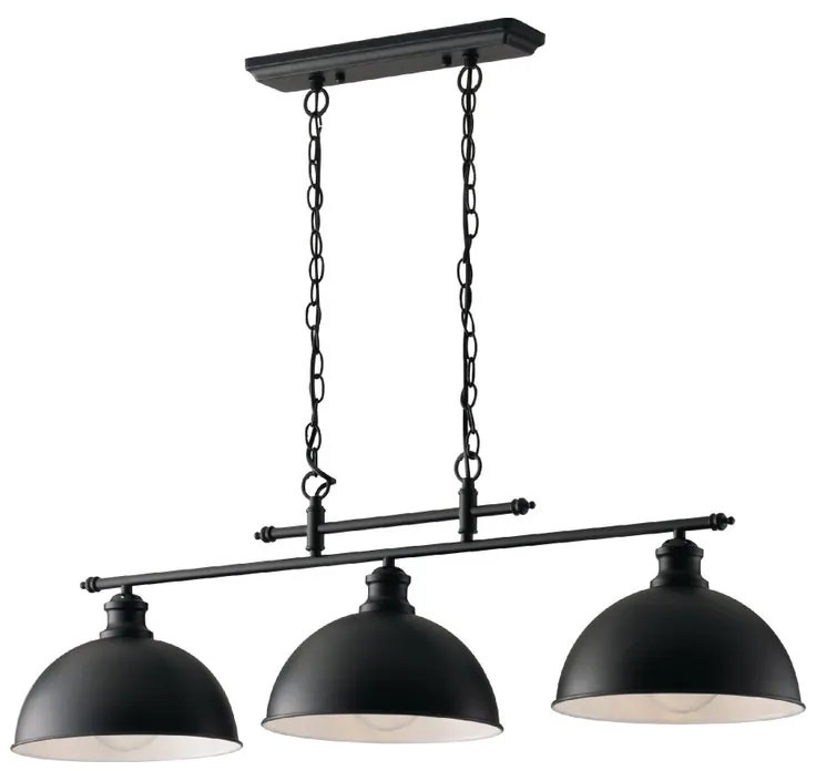 Lampadario Industriale Charleston nero paralume nero 3x E27 LUCE AMBIENTE DESIGN