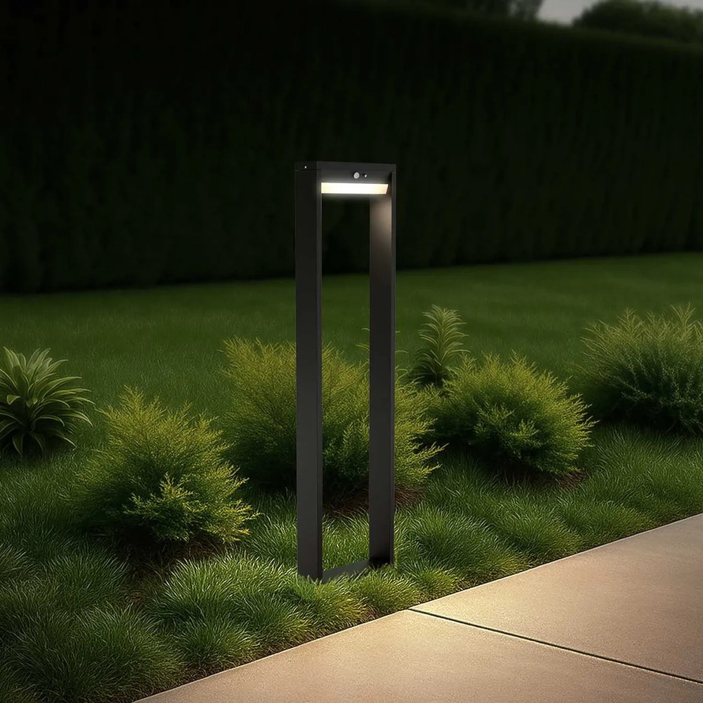 Paletto da giardino Solare Nero con Sensore di Mov. 80cm serie VELA Colore Bianco Naturale 4.000K