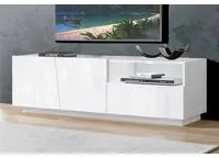 Mobile da soggiorno Porta TV, Made in Italy, Credenza per TV da salotto a 2 ante e 1 cassetto, cm 150x43h46, Bianco lucido