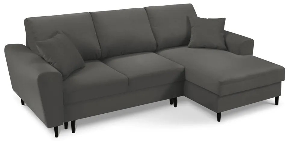 Divano angolare grigio scuro allungabile e con contenitore (con penisola a destra/con chaise lounge) con rivestimento in velluto a coste Kyoto – Cosmopolitan Design