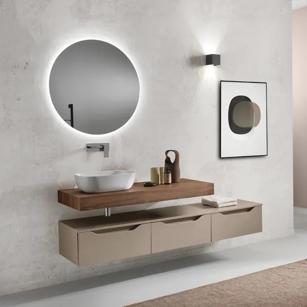 Mobile bagno MIXI H top con lavabo e 3 moduli cassetto tortora