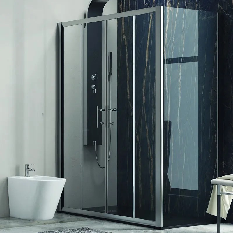 Kamalu - Box doccia angolare 160x70 cm laterale fisso 70cm profili cromo | KF6000S