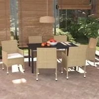 Set Pranzo da Giardino 7 pz con Cuscini in Polyrattan Beige cod mxl 43700