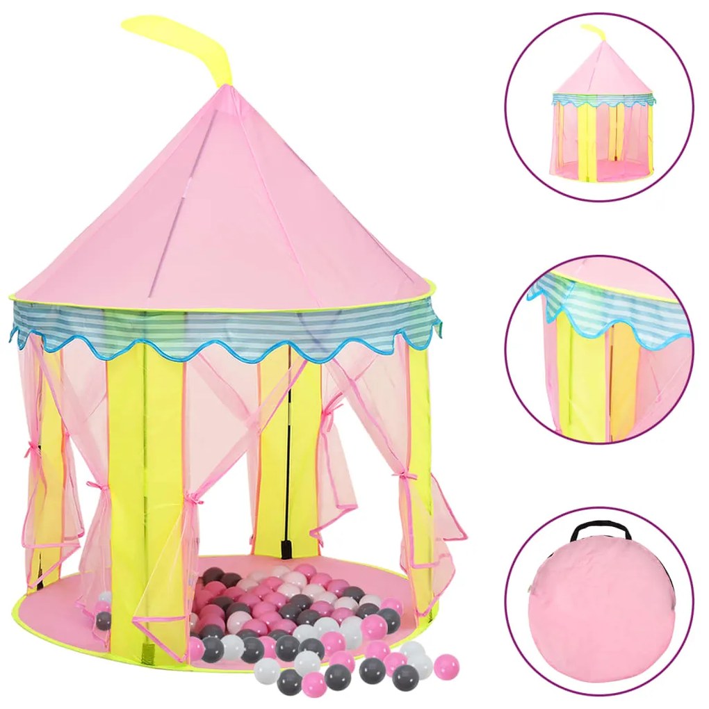 Tenda Da Gioco Per Bambini Rosa Con 250 Palline 100x100x127 Cm /