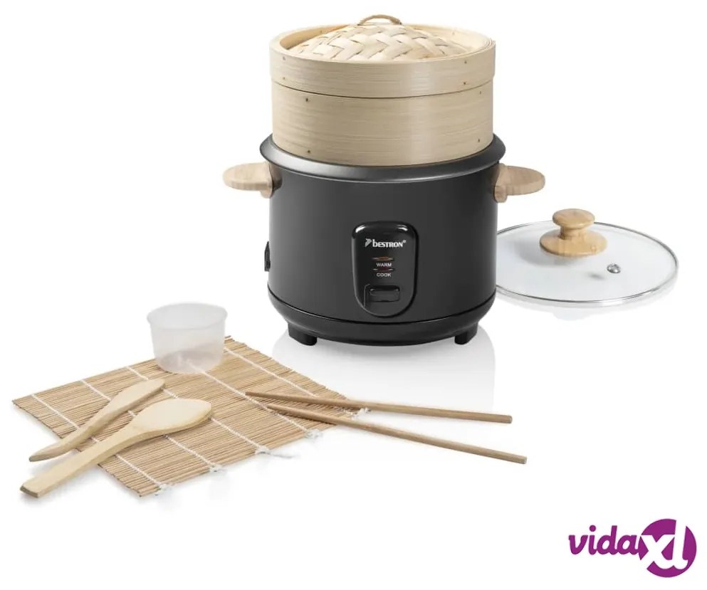 Bestron Cuociriso con Vaporiera Bambù e Set Sushi ARC100BBS 1 L Nero
