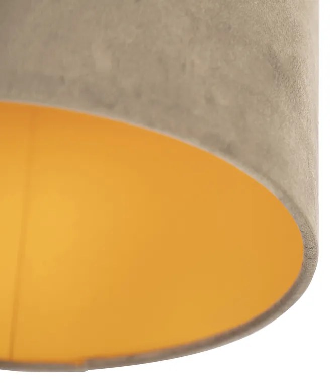 Plafoniera con paralume in velluto color tortora con oro 25 cm - Combi nero