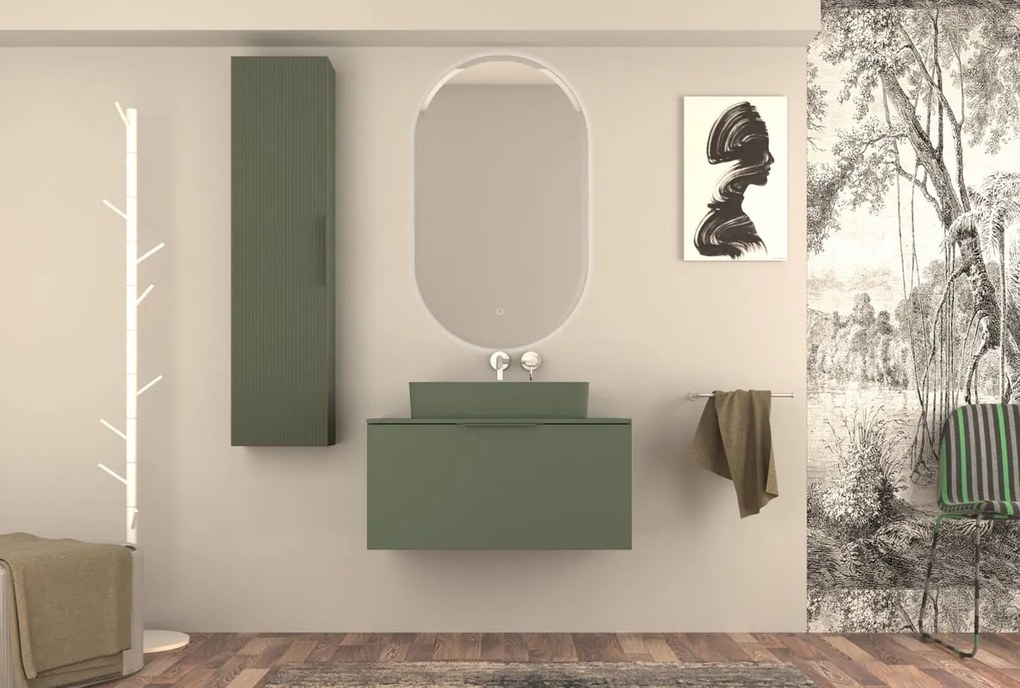 Mobile da bagno sospeso sotto lavabo L 90 x H 43 x P 44 cm verde laccato opaco, 2 cassetti BADEN HAUS Modula