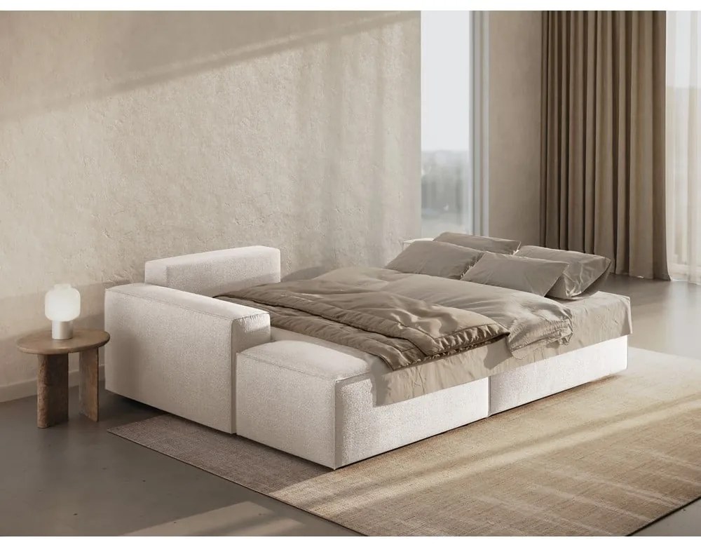 Divano letto angolare bianco in tessuto bouclé (angolo sinistro) Jodie - Micadoni Home