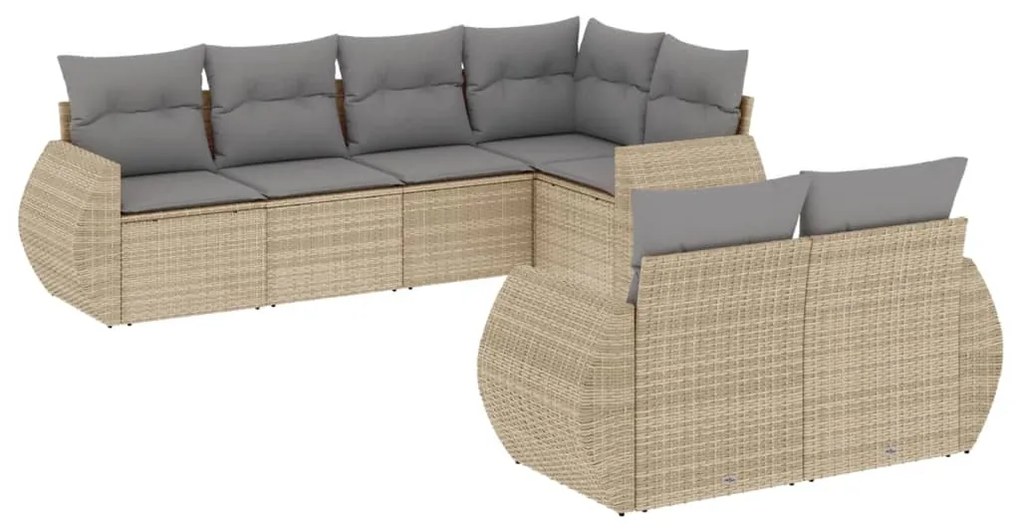 Set Divani da Giardino 7 pz con Cuscini Beige in Polyrattan