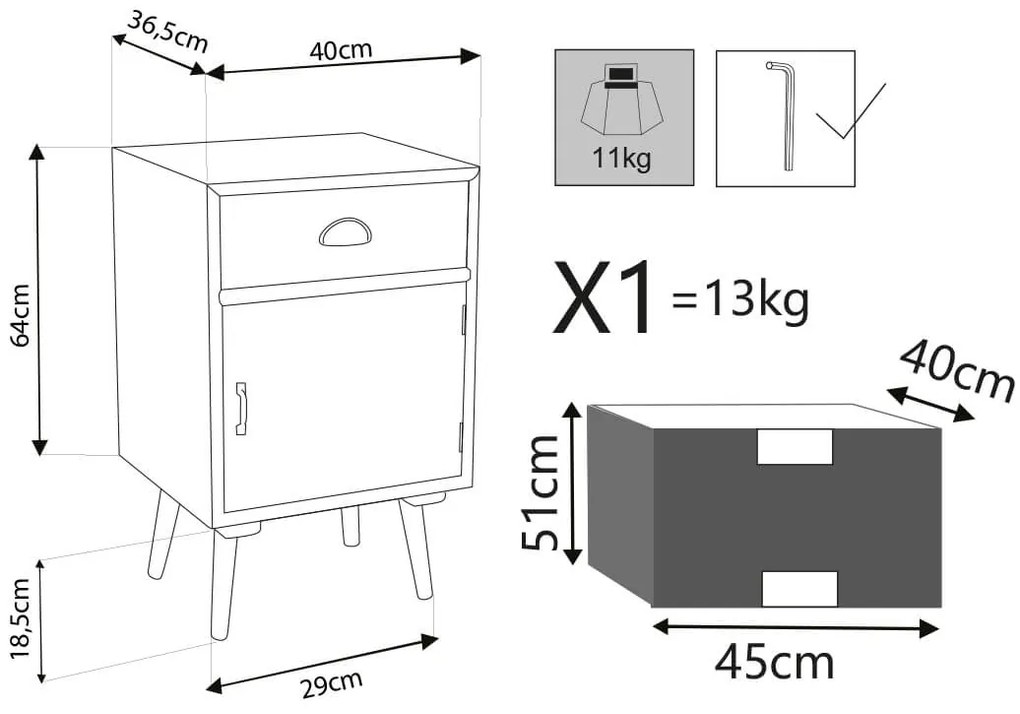 ADELINE - mobiletto 1 anta 1 cassetto in mdf multicolor