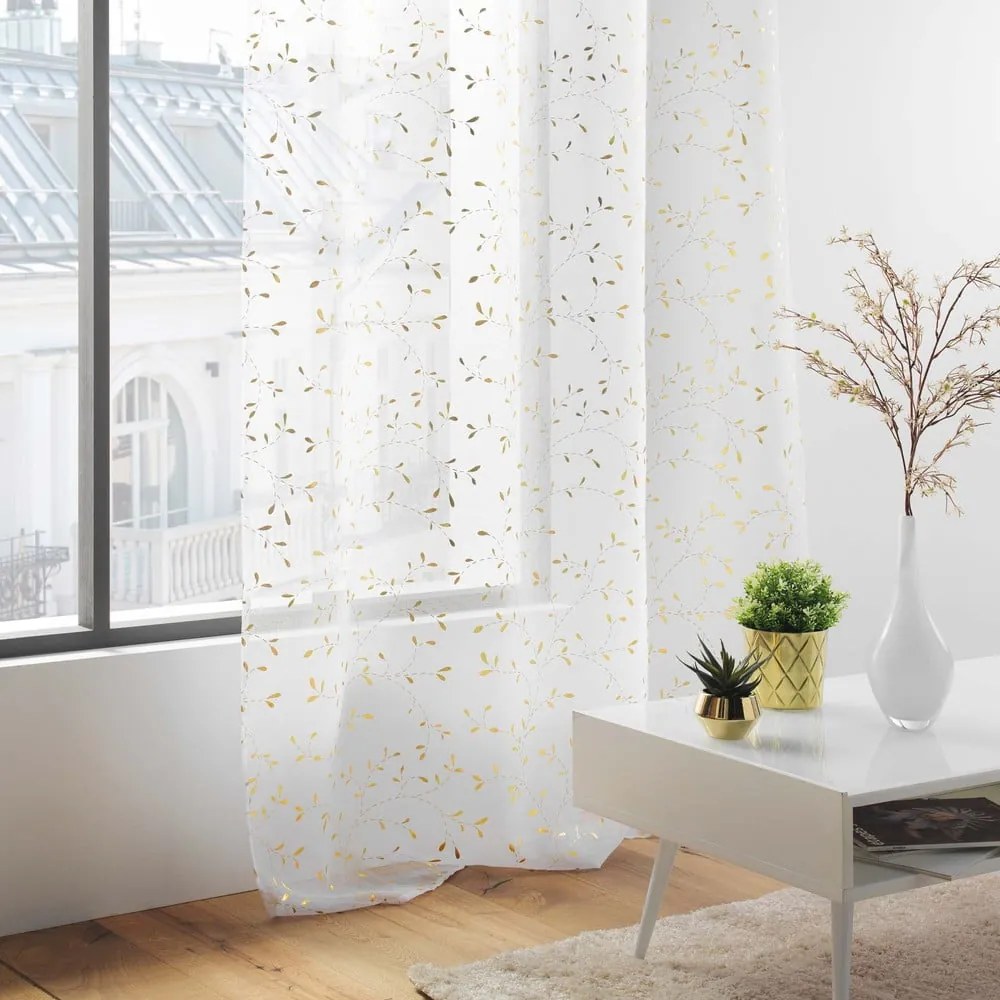 Tenda sottile bianca/dorata in voile 140x280 cm Floressia – douceur d'intérieur