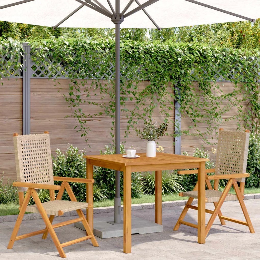 Sedie da giardino 2 pz beige legno massello acacia e polyrattan