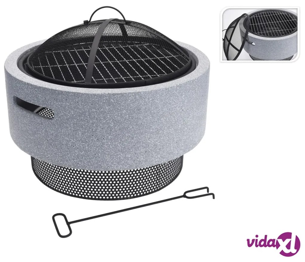 ProGarden Braciere e Griglia Barbecue Rotondo Grigio Chiaro 52x18,5 cm