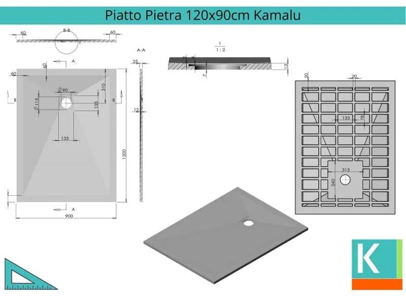 Kamalu - piatto doccia 120x90 effetto pietra avorio